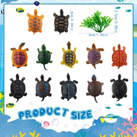 Hungdao 48 Pcs Mini Plastic Turtles Party Decoration Include 24 Realistic Small Sea Turtles and 24 Plastic Waterweed for Turtle Tank Accessories