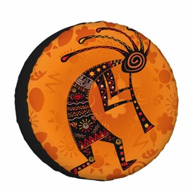 Kokopelli Spare Tire Cover Ethnic African Deity of Fertility Polyester Universal Wheel Tire Cover for Trailer Camping Weatherproof for Rv SUV Truck Camper Travel 15 inch