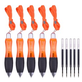Pack of 5 Ballpoint Pens with Refills, Thick Ballpoint Pen with Lanyards, Black Ink, Ballpoint Pen for Arthritis, Hand Pain, Hand Tremors [Orange]
