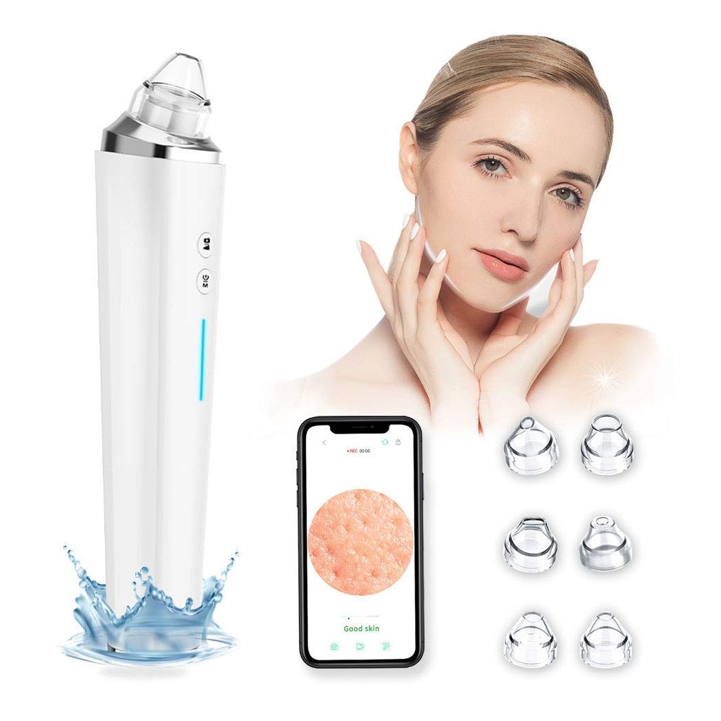 Blackhead Remover Vacuum with Camera, 6 Replaceable Probes & WiFi real-time Skin Screen, USB Rechargeable Blackhead Suction Tool（White）