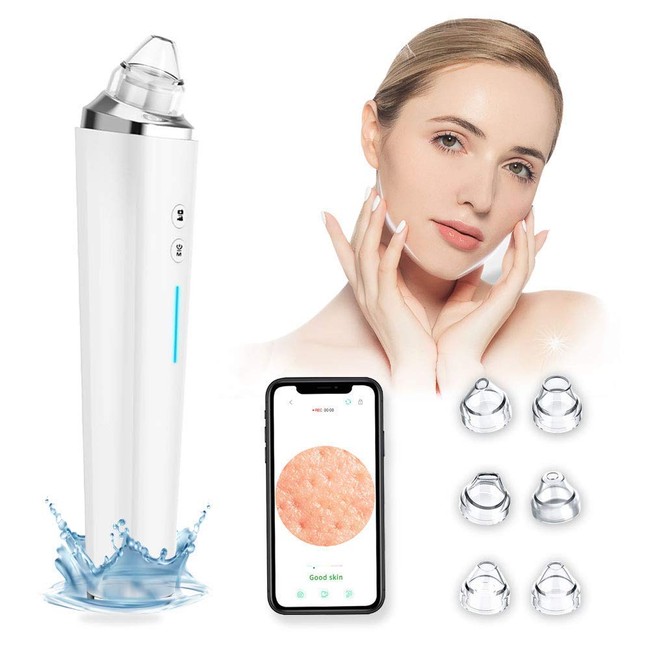 Blackhead Remover Vacuum with Camera, 6 Replaceable Probes & WiFi real-time Skin Screen, USB Rechargeable Blackhead Suction Tool（White）