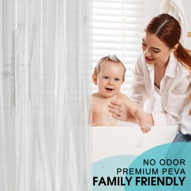 Shower Curtain Plastic Water Resistent PEVA Heavy Weight Thick with Pockets, Minimalist Home Bathroom Curtain Décor 72x72 Inches White