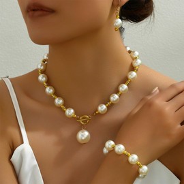 Elegant Pearl Drop Earrings and Layered Necklace Set Chunky Bridal Jewelry for Weddings Gifts Special Occasion Accessories