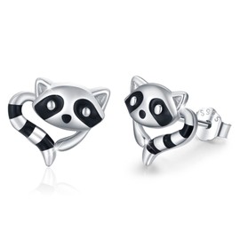 Raccoon Earrings 925 Sterling Silver Hypoallergenic Raccoon Stud Earrings Small Cute Animal Raccoon Jewellery Birthday Gifts for Raccoon Lovers Teen Girls