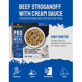 ReadyWise Outdoor Pro Adventure Meal - Beef Stroganoff Pasta with Cream Sauce, 2 Servings, 1 Pouch, 720 Calories, 40g Protein, Freeze Dried Food & Dehydrated Camping Meals, up to 5 Year Shelf Life