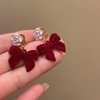 Red Bow Earrings for Women Christmas Bow Earrings Pearl Bow