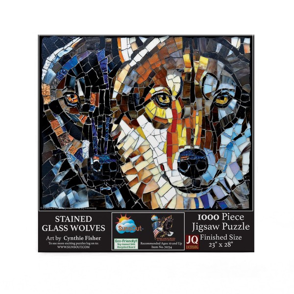 SUNSOUT INC - Stained Glass Wolves - 1000 pc Jigsaw Puzzle by Artist: Cynthie Fisher - Finished Size 23" x 28" - MPN# 70734