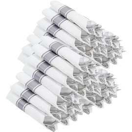 Joyido 100Guests Pre Rolled Silver Plastic Silverware Sets - Heavy Duty Silver Cutlery - Include 100 Pack Wrapped Disposable Utensils with Napkins for Parties & Dinners & Weddings
