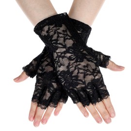 Sorcristy Women Black Lace Gloves Elegant Short Fingerless Lace Gloves 1920s Accessories for Women Opera Evening Wedding Tea Party Prom Cosplay（1 Pair）