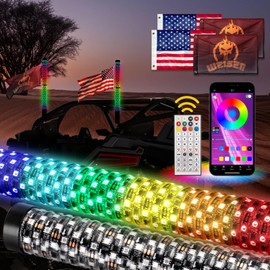 WeiSen 2PCS 3FT LED Whip Light w/Brake Turn Reverse Lights, RGB LED Antenna Spiral Light w/Plug & Play Adapter Compatible with Polaris RZR Maverick X3 UTV ATV Golf Cart Truck