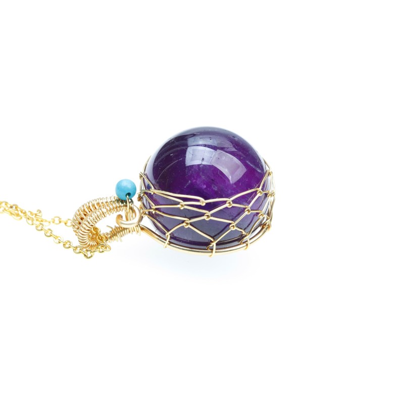 K KOUOKU Natural Crystal Round Ball Pendant Necklace, Power Stone,
