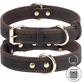 Joytale Leather Dog Collar for Large Dogs, Genuine Heavy Duty Wide Dog Collar with QR ID Tag, Soft Metal Buckle Collars, Brown, XL