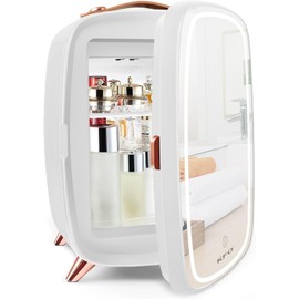 KFO Skincare Fridge 6L with LED Mirror | Pro-Style Beauty Fridge for Bedroom & Makeup | 6°C Cooling + 20dB Ultra-Quiet | 8-Can Cosmetic Storage & Adjustable Shelf