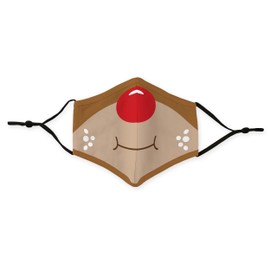 WEDDINGSTAR 3-Ply Adult Winter Washable Cloth Face Mask Reusable and Adjustable with Filter Pocket - Rudolph