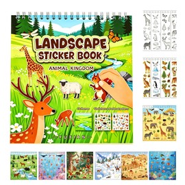 Animal Sticker Book, Habitat Activity Book with 12 Nature Scene Themes & Coloring Pages, Landscape Sticker Handbook for Scrapbooking, Diary, Journaling & DIY Crafts
