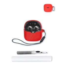 Case for JBL Tune Flex - True Wireless Noise Cancelling Earbuds,Soft Protective,BOVUGAC Silicone Case Cover with Keychain & Cleaning Kit & Lanyard for JBL Tune Flex Earbuds-Red
