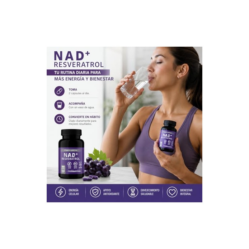 Suplemento Alimenticio NAD+ con Resveratrol | 60 Cápsulas de 500
