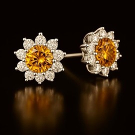 Aretes Flor de Moissanita para Mujer | Plata .925 Bañados en Oro Blanco 18K | Elixir del Lujo | Certificado GRA | Joyería Fina y Exclusiva con Brillo 