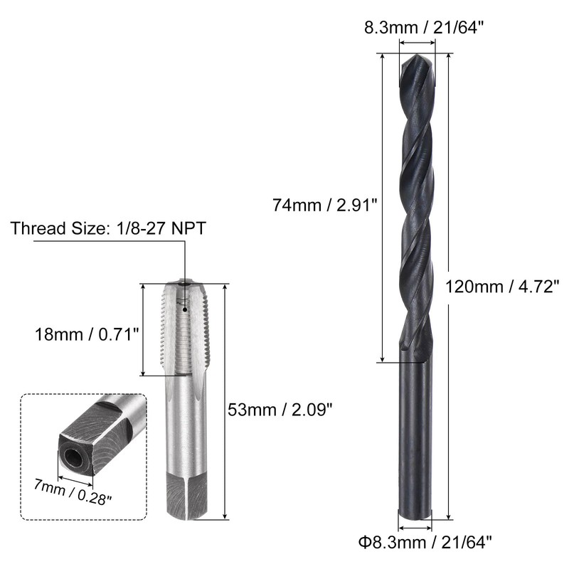 QUARKZMAN Tap and Drill Set, 1/8-27 NPT Tap & 21/64"