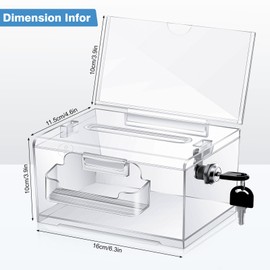 Clear Acrylic Donation Box, Ballot Box and Opinion Box with Lock and Label Holder, Storage Container for Fundraisers, Voting and Tip Collecting