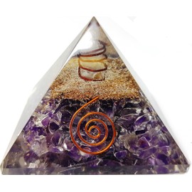 Amethyst Crystal Orgone Reiki Pyramid Kit / Includes 4 Crystal Quartz Energy Points / EMF Protection Meditation Yoga Energy Generator