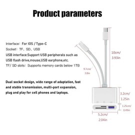 3-in-1 SD Card Reader, 1 Count USB HUB Adapter with Type-C to USB Adapter, Instant Data Transfer Card Reader for iPhone, Laptop Accessories for iOS & Android