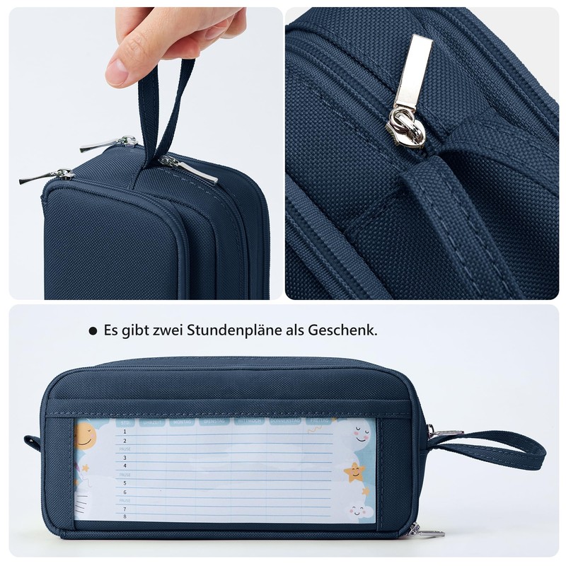 KALIDI Pencil Case with 3 Compartments Large Capacity Pencil Case