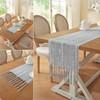 Farmhouse Decor Boho Table Runner with Macrame, Elegant Dusty Blue