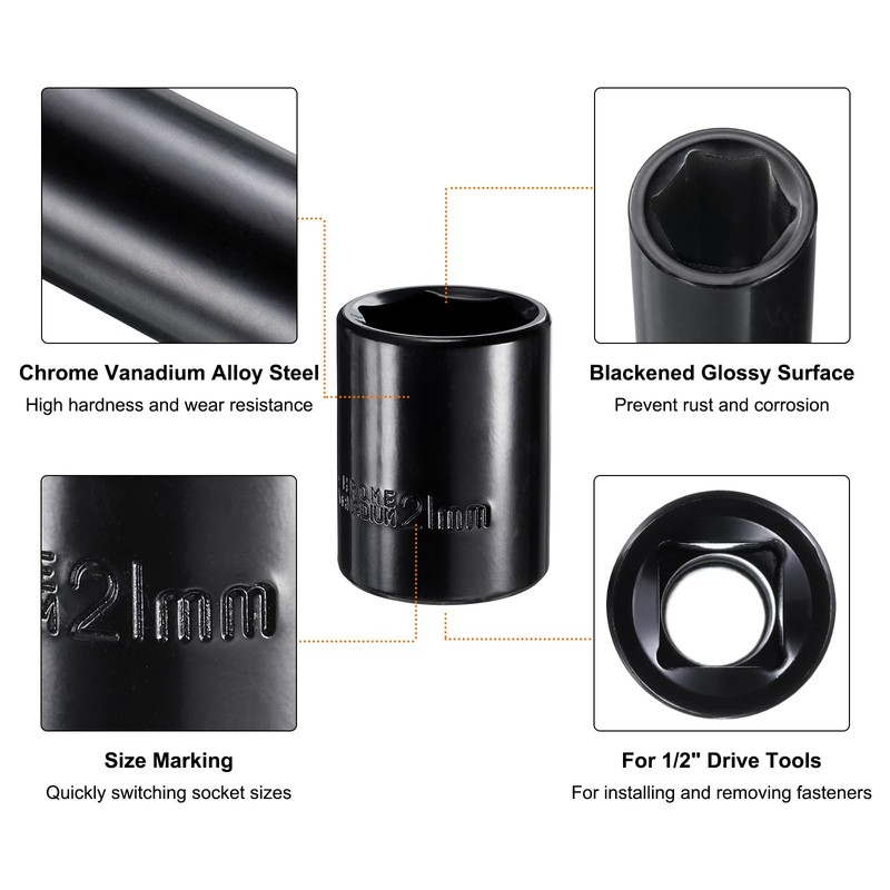 sourcing map 1/2" Drive 6 Point Pneumatic Socket 21mm Metric