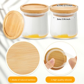 Tessco for you 6 Pack Yogurt Jar Lids Set Bamboo Wood Lids with Silicone Sealing Rings Compatible with Oui Yogurt Jars Airtight Glass Storage