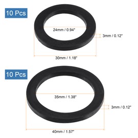 sourcing map Rubber Flat Washers 35mm 40mm OD 24mm 30mm ID 3mm Thick for Faucet Pipe Water Hose, Black 20in1 Set
