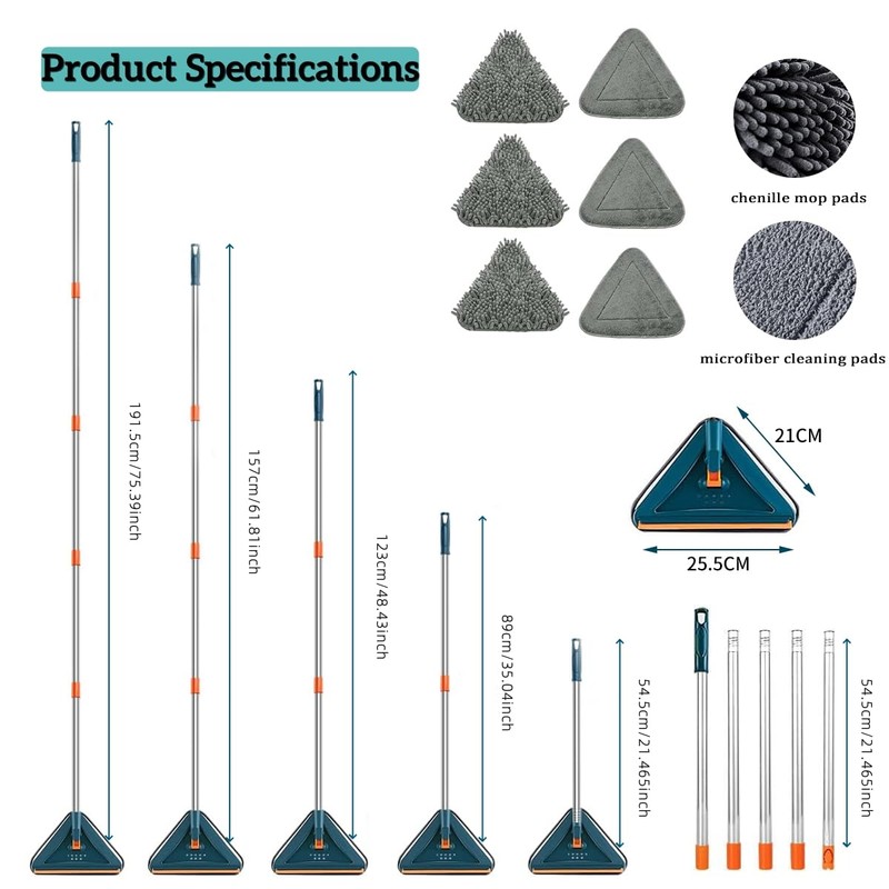 Wall Cleaner Mop with Long Handle 360° Wall Mop Triangle