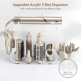 Upgraded Storage Holder for Shark FlexStyle– 7-Hole Acrylic Stand Organizer for Long Barrels & Diffuser, Countertop Holder for Shark Flex Style Accessories for Bathroom Vanity Makeup Table