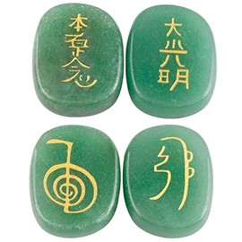 mookaitedecor mookaitedecor Green Aventurine Reiki Stones, Engraved Usui Symbols Polished Chakra Palm Stone for Crystal Healing Wiccan Gifts, 1"/2.5cm Length