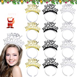 New Year's Eve Decoration 2024 Headband, Pack of 12 Happy New Year Headband, Sparkling Photo Prop New Year's Eve Headband, Happy New Year Decoration Headband, New Year's Eve Headpiece for Children