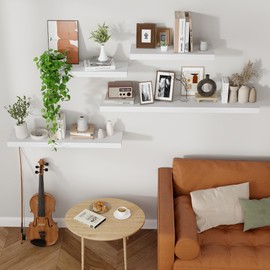 Axeman Floating Shelves, 2 Pack 8 Inch Deep Rustic Solid Wood Wall Shelves for Storage, Wall Mounted Display Shelving with Invisible Heavy-Duty Metal Bracket, 24" W x 8" D x 1.6" H, Distressed White