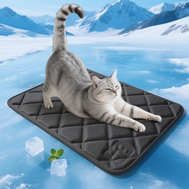 YDKGL Cat Cooling Mat, Washable Ice Silk Self Cool Pad for Small Dogs, Puppy and Cats Soft & Comfortable Pets Sleeping Bed Pad for Travel Outdoor & Indoor, Black 12x19 inch