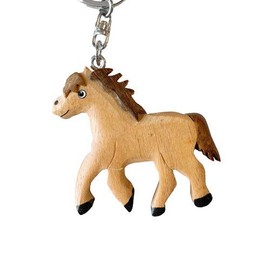 JA Horse Wooden Keyring Horse Pony Riding Animal Handmade, Running White Pony