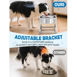 3 L Elevated Dog Water Bowl - Stainless Steel Slow Dog Bowl with 3 Height Adjustable(7.7'', 8.9'', 10'') Stand, No Spill for Large Medium Dogs Prevent Choking Relief Joint Pressure
