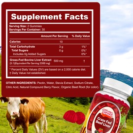 Well&Whole Grass Fed Beef Liver Gummies, Dessicated Beef Liver Supplement for Energy, Immunity, and Full Wellness - Non GMO, Gluten Free, 60 Counts