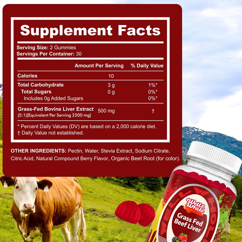 Well&Whole Grass Fed Beef Liver Gummies, Dessicated Beef Liver Supplement