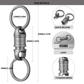 TISUR Titanium Quick Release Swivel Keychain, Heavy Duty Detachable Keychain Connector, Pull Apart Separating Key Chain, Key Ring Holder for Car Keys (1Pc Swivel Keychain +2pcs Titanium Key Rings)