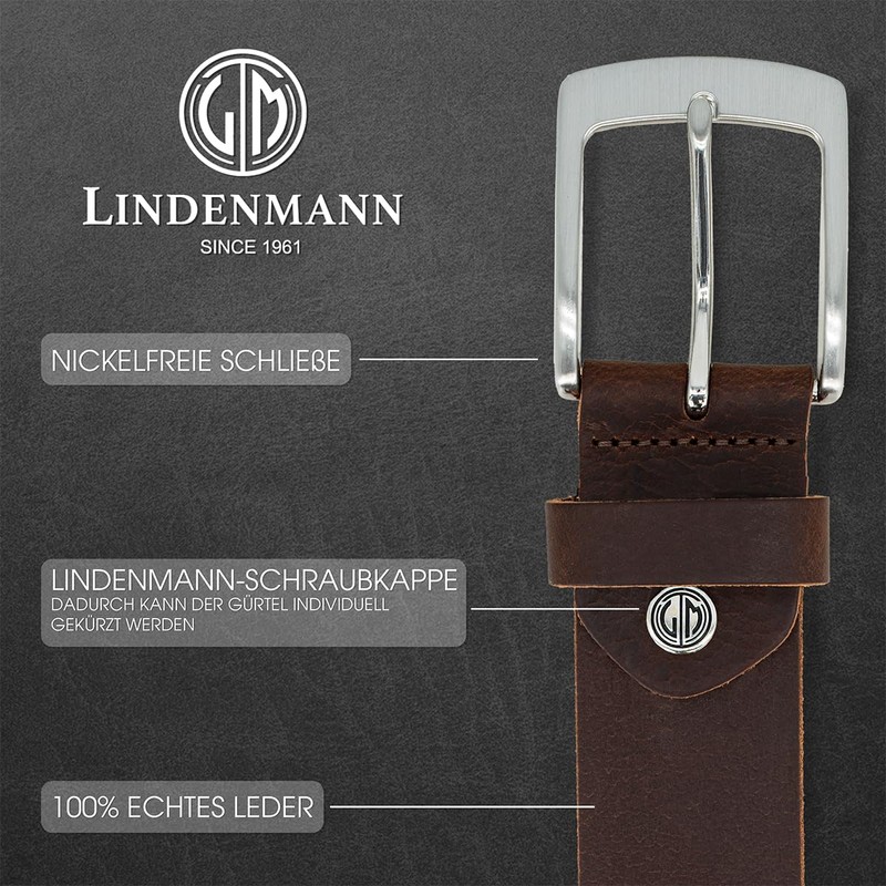 LINDENMANN Men's Leather Belt 40 mm Wide Belt Full Cowhide