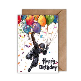 WBdesignz Ninja Birthday Card with Envelope - Boys Birthday Card Happy Birthday Children's Birthday Card (A6)