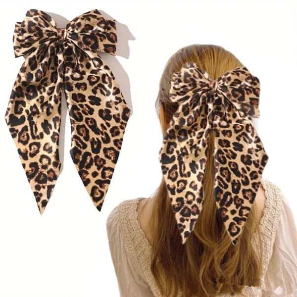 Leopard Print Hair Bow Clip, Big Bow Hair Bow Clips