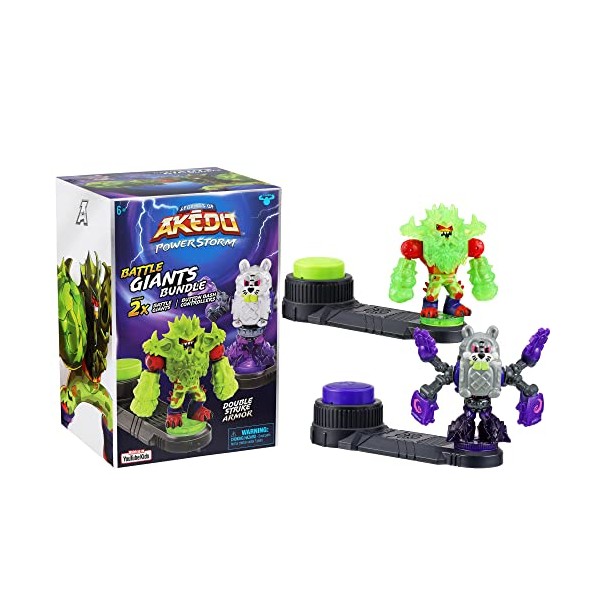 Legends of Akedo Powerstorm Battle Giants Bundle 2 Battle Giants Battling Action Figures Tremor Fist Tailwhip Versus Bucktooth with Double Strike Armor and 2 Button Bash Controllers in The one Pack