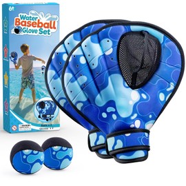 Ayeboovi Water Baseball Gloves Bouncing Ball Set for Pool Toys Lake Beach Games,2 Baseball Style Glove for Catch Skipping Ball, Birthday Gift for Boy Girl Kid Age 8-12 & Adult Teen, Blue