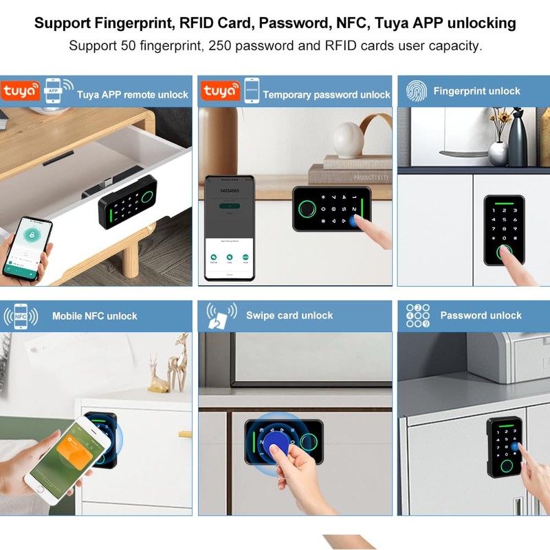 OBO HANDS Smart Drawer Lock - with Fingerprint, RFID Card
