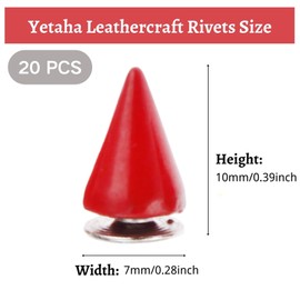 20PCS Cone Screwback Spike Studs, Yetaha 7mm x 10mm Red Metal, Bullet Rivets for Clothing Handbag Belt Shoes DIY Leather Craft