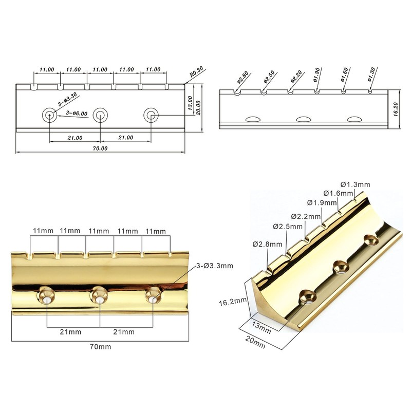 OVSAL Solid Brass Lap Steel Guitar Nut & Saddle Set,